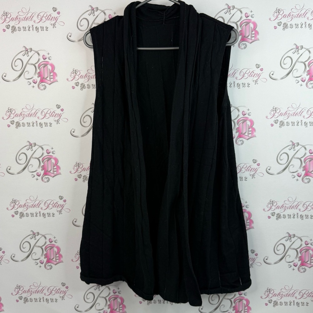 Cardigan sleeveless vest style open from stripes Black Sleeveless Quilted Vest
